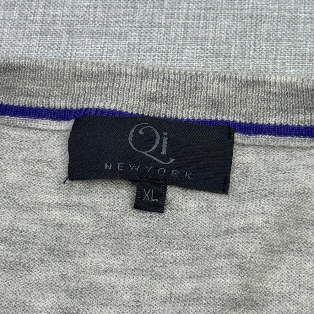 Qi New York Wool Sweater Pullover Mens XL Gray Crew Neck Long Sleeve